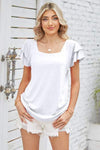 Square Neck Flutter Sleeve T-Shirt Women's T-Shirts - Tophatter Daily Deals