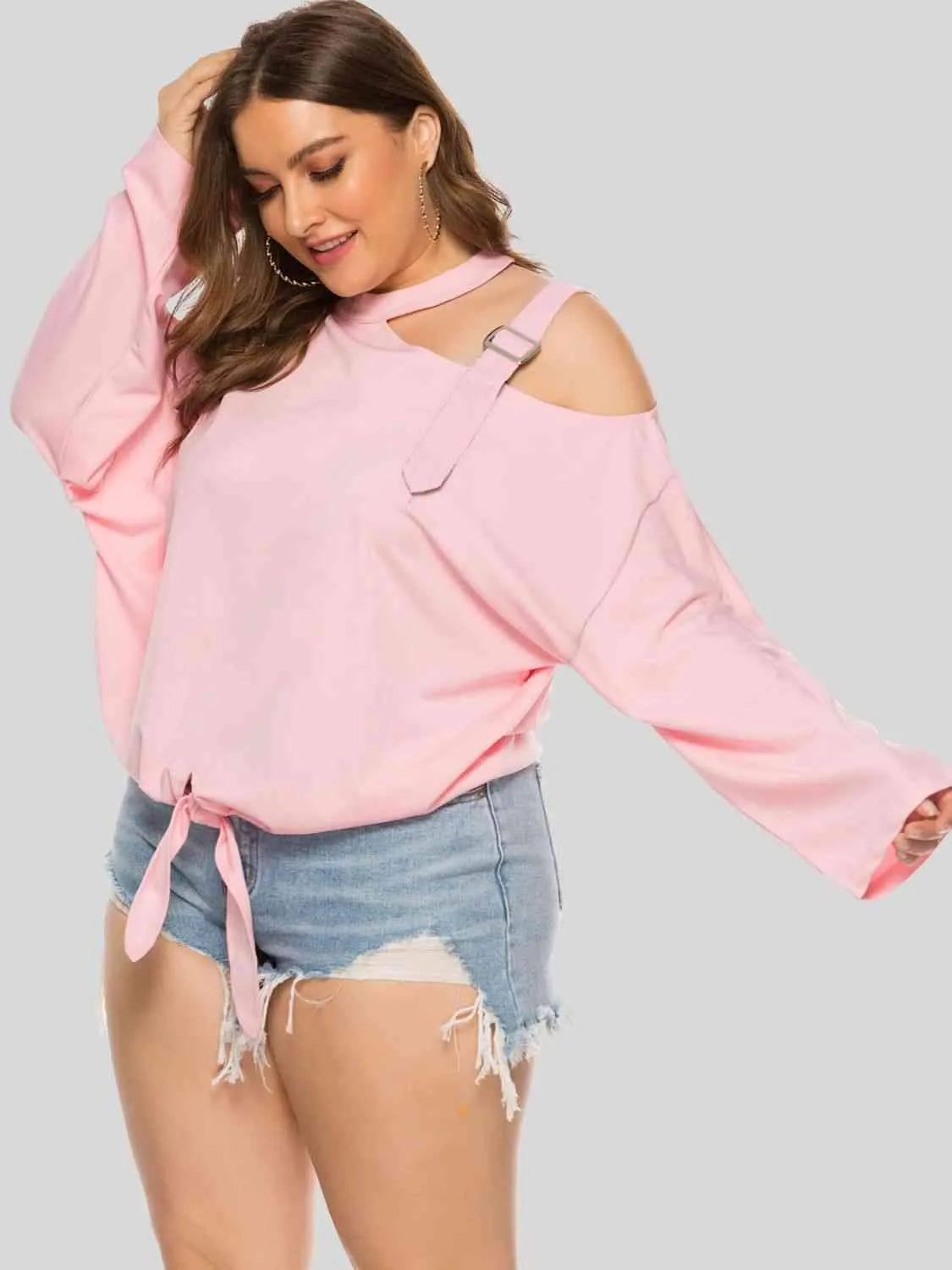 Plus Size Cold-Shoulder Tied Top Blouses - Tophatter Daily Deals