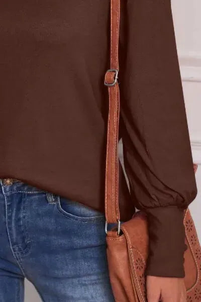 Round Neck Lantern Sleeve Blouse Blouses - Tophatter Daily Deals