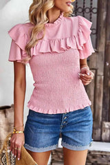 Smocked Tie Back Flutter Sleeve Blouse Blouses - Tophatter Daily Deals