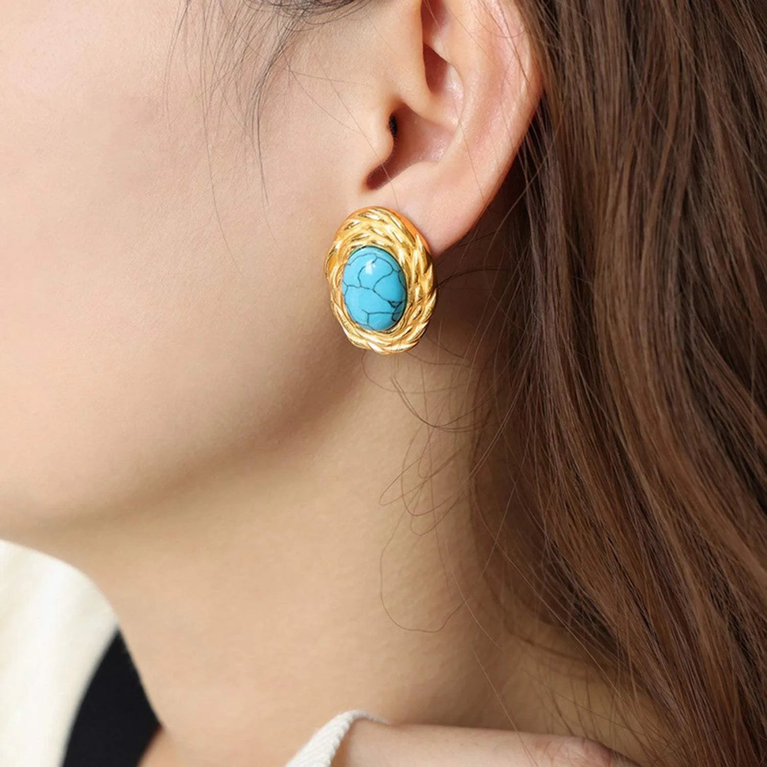 18K Gold-Plated Natural Stone Earrings Earrings - Tophatter Daily Deals