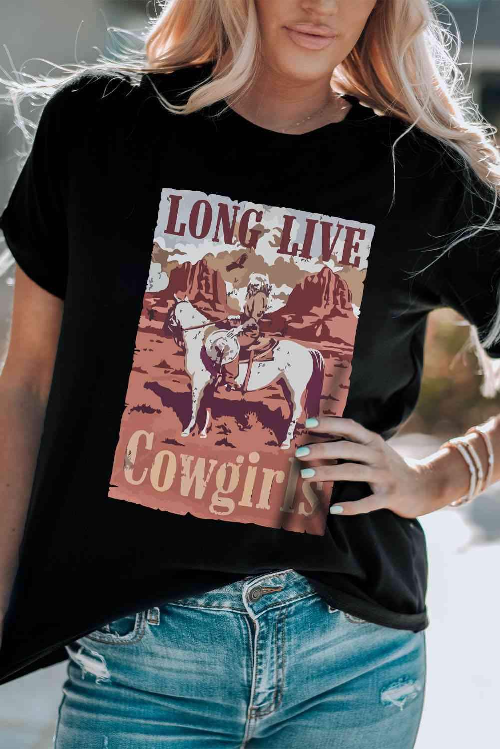 LONG LIVE COWGIRLS Graphic Tee Women's T-Shirts - Tophatter Daily Deals