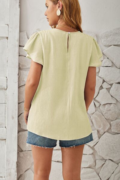 Round Neck Keyhole Cap Sleeve T-Shirt Women's T-Shirts - Tophatter Daily Deals