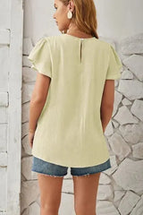 Round Neck Keyhole Cap Sleeve T-Shirt Women's T-Shirts - Tophatter Daily Deals