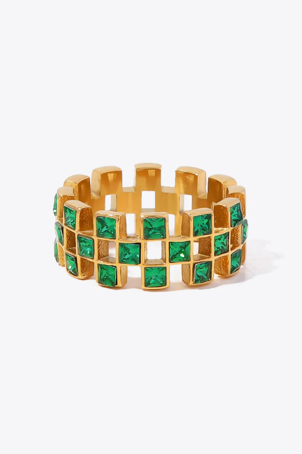 Contrast Stainless Steel 18K Gold-Plated Ring Green Rings - Tophatter Daily Deals