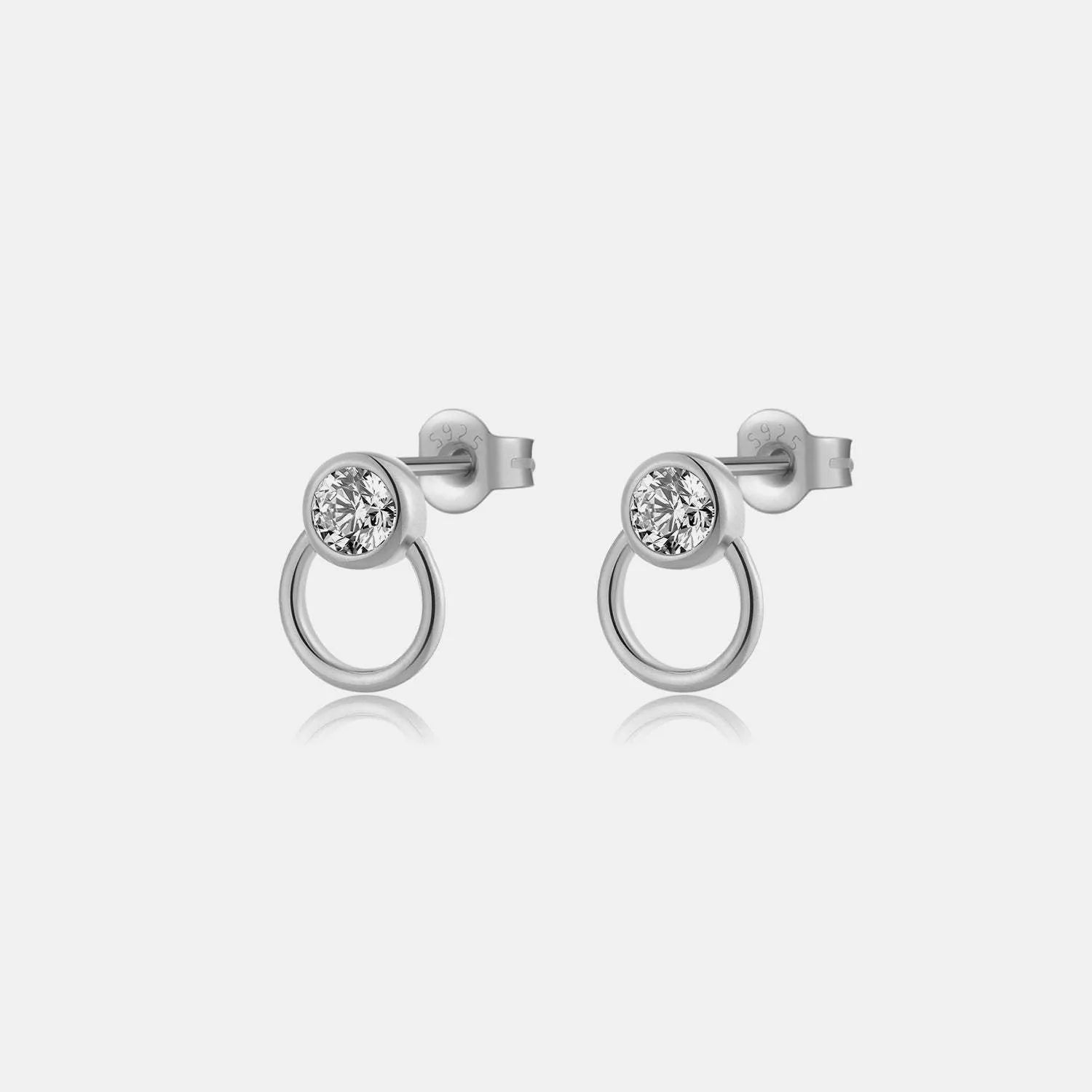 Inlaid Zircon 925 Sterling Silver Stud Earrings Silver One Size Earrings - Tophatter Daily Deals