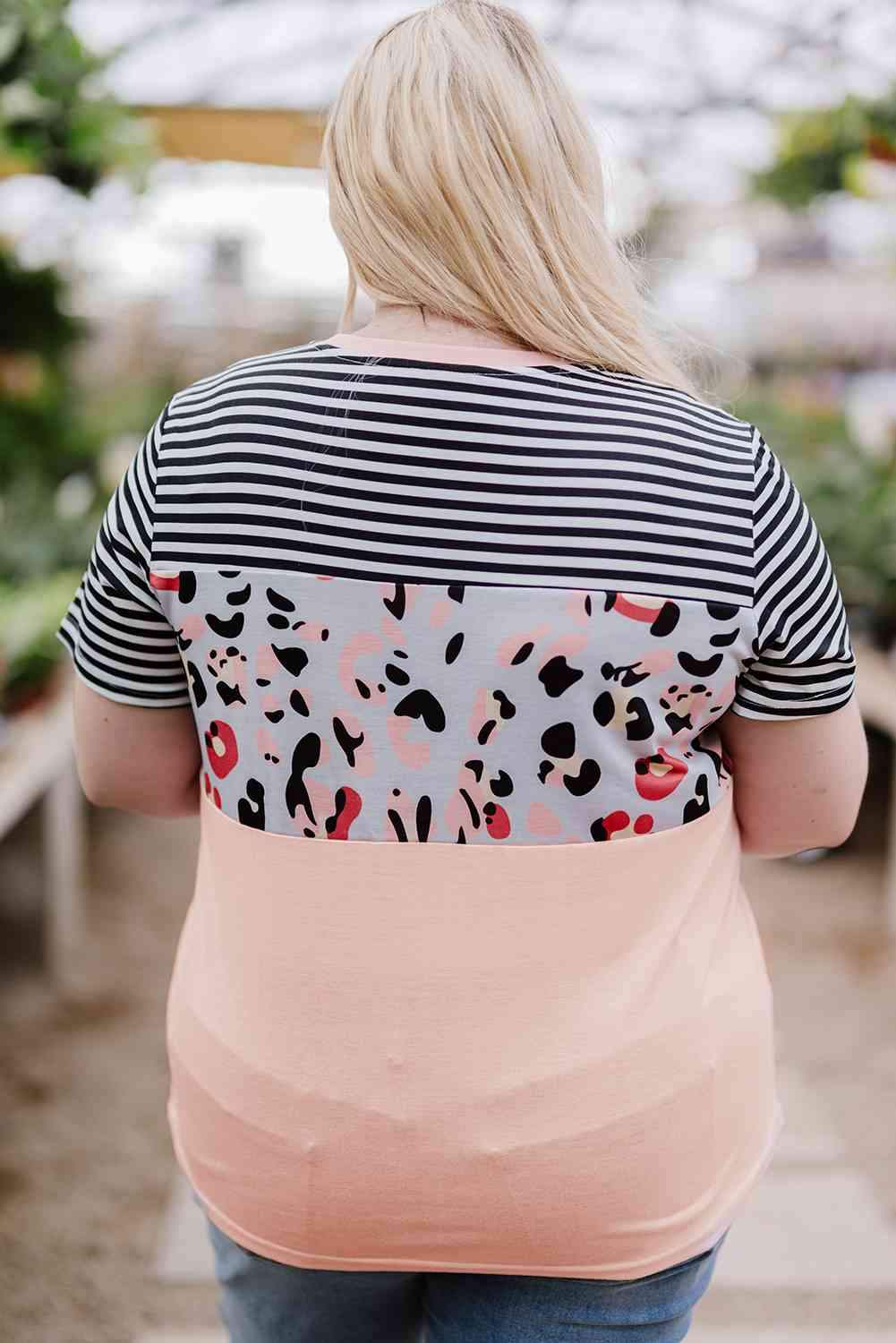 Plus Size Mixed Print Color Block T-Shirt Women's T-Shirts - Tophatter Daily Deals