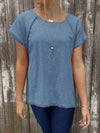 Raw Hem Round Neck Short Sleeve T-Shirt Dusty Blue Women's T-Shirts - Tophatter Daily Deals