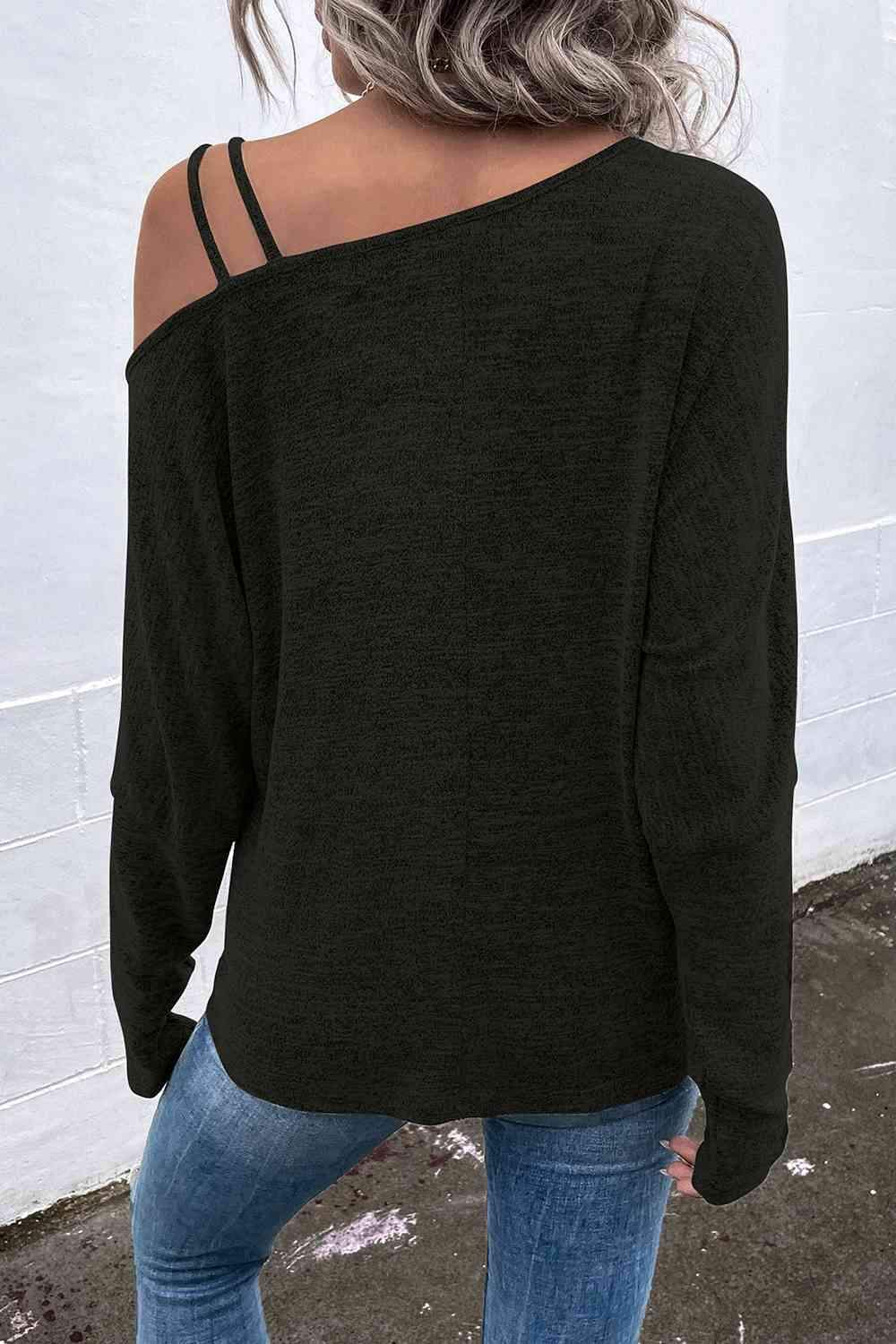 Asymmetrical Neck Long Sleeve Top Blouses - Tophatter Daily Deals