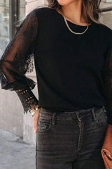 Lace Detail Mesh Lantern Sleeve Blouse Blouses - Tophatter Daily Deals