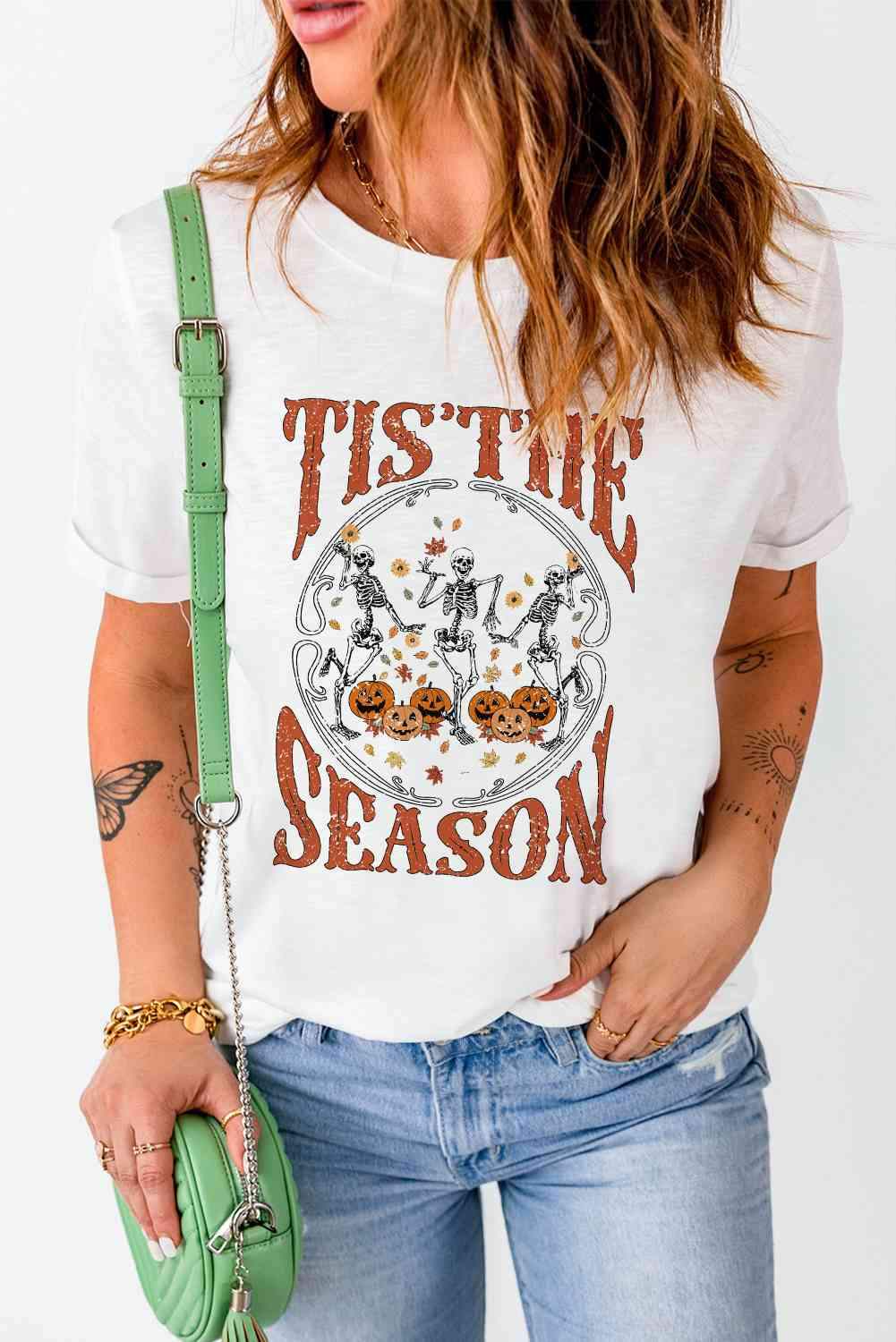 Round Neck Short Sleeve Halloween Season Graphic T-Shirt White Women's T-Shirts - Tophatter Daily Deals