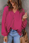 Notched Neck Balloon Sleeve Blouse Deep Rose Blouses - Tophatter Daily Deals