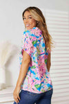 Double Take Floral Notched Neck Short Sleeve Top Blouses - Tophatter Daily Deals