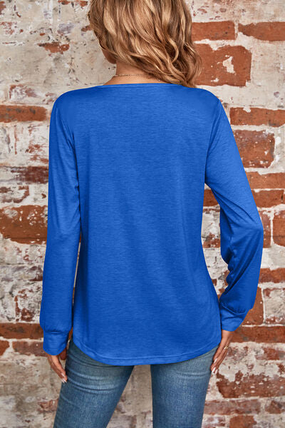 Ruched Square Neck Long Sleeve T-Shirt Women's T-Shirts - Tophatter Daily Deals