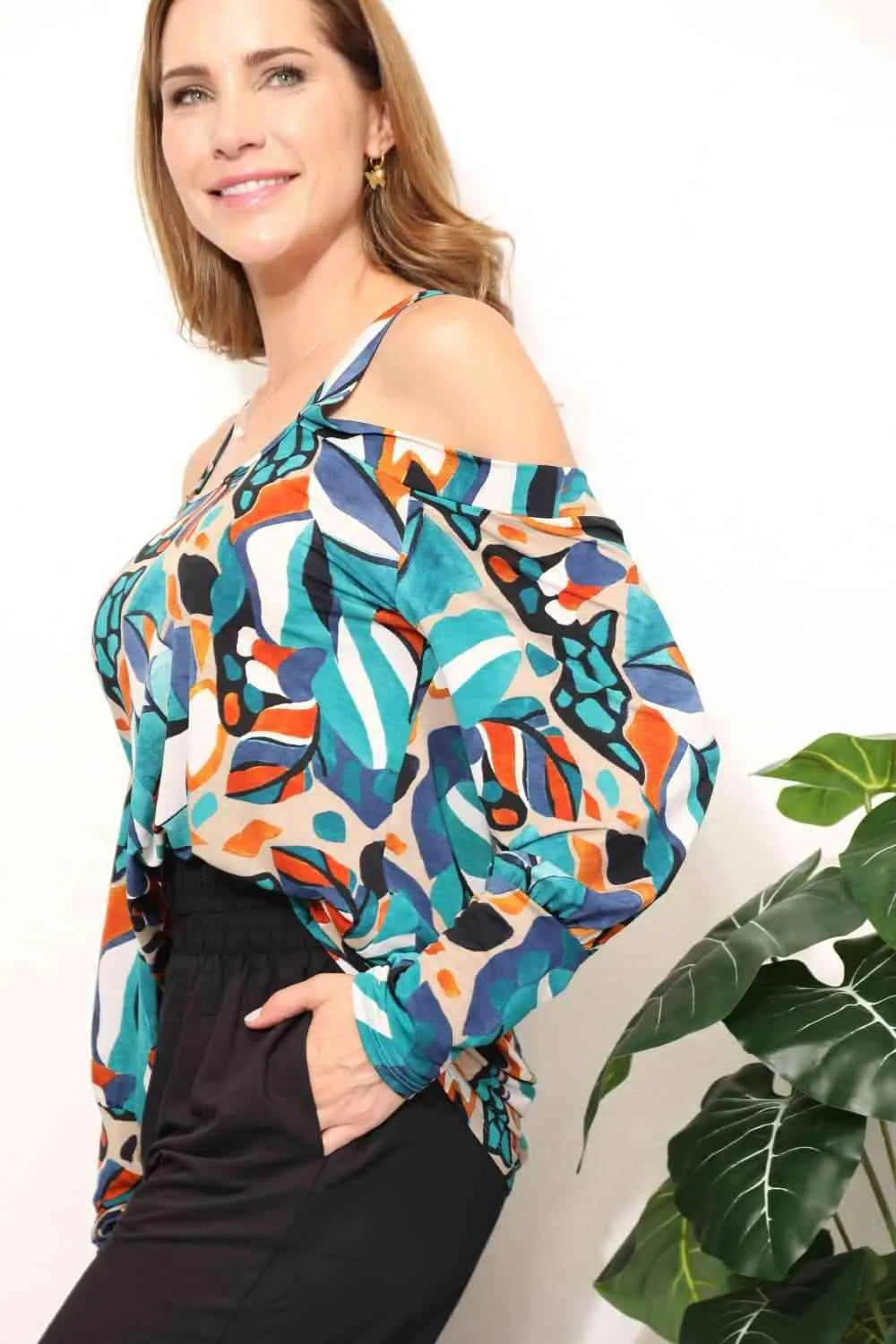Sew In Love Full Size High Neck Off Shoulder Criss Cross Top Blouses - Tophatter Daily Deals
