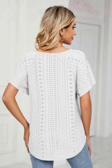 Eyelet Tie-Neck Flutter Sleeve Top Blouses - Tophatter Daily Deals