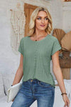 Eyelet Round Neck Rolled Short Sleeve T-Shirt Women's T-Shirts - Tophatter Daily Deals