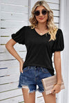 Heathered V-Neck Balloon Sleeve T-Shirt Women's T-Shirts - Tophatter Daily Deals