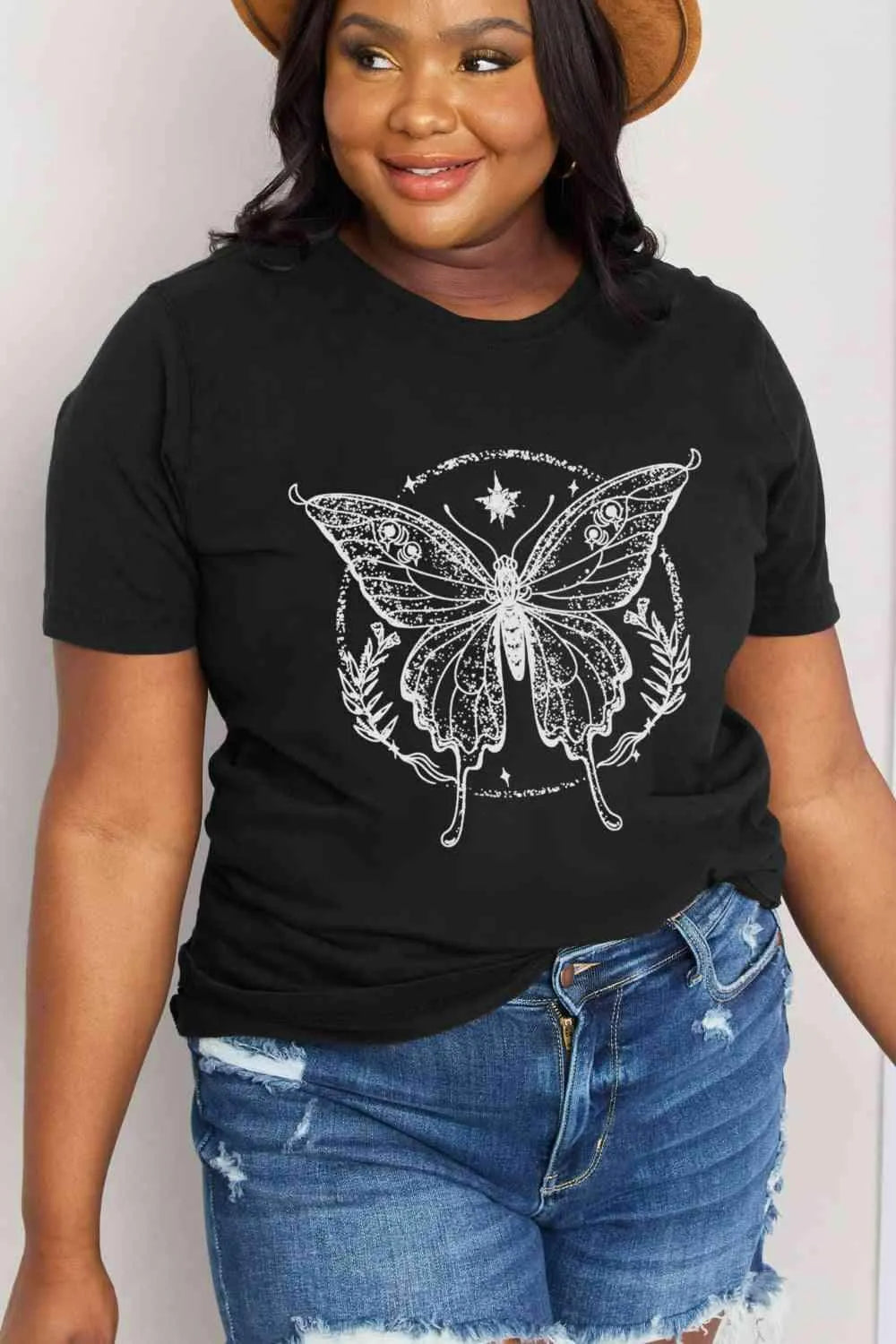 Simply Love Simply Love Full Size Butterfly Graphic Cotton Tee Women's T-Shirts - Tophatter Daily Deals