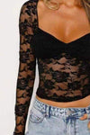 Lace Sweetheart Neck Long Sleeve T-Shirt Women's T-Shirts - Tophatter Daily Deals