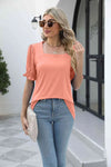 Square Neck Flounce Sleeve Top Coral Blouses - Tophatter Daily Deals