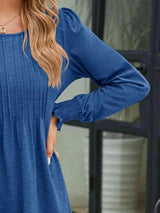 Smocked Round Neck Lantern Sleeve Blouse Blouses - Tophatter Daily Deals