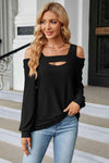 Cold Shoulder Square Neck Cutout Blouse Black Blouses - Tophatter Daily Deals