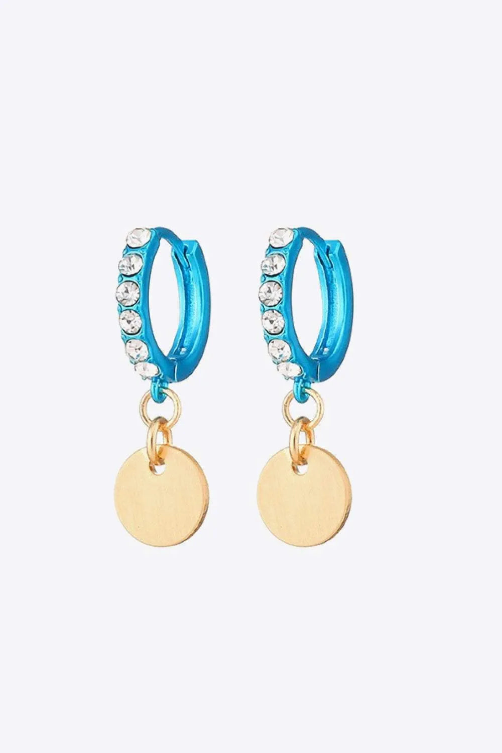Rhinestone Decor Huggie Drop Earrings Blue Gold One Size Earrings - Tophatter Daily Deals