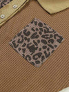 Half Button Leopard Collared Neck Blouse Blouses - Tophatter Daily Deals