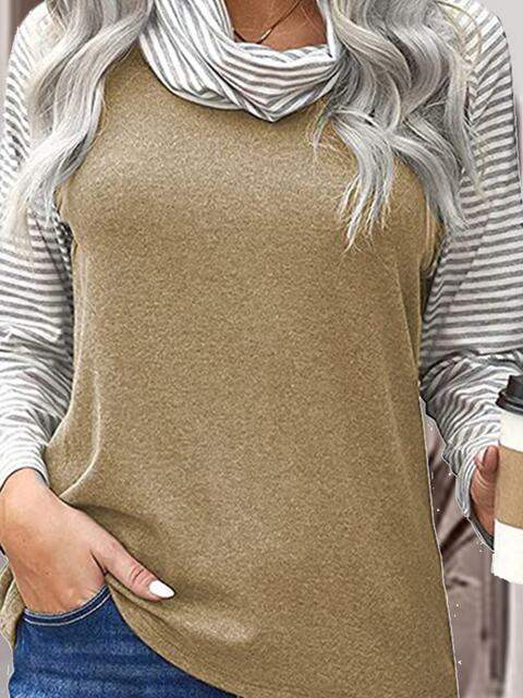 Striped Turtleneck Long Sleeve T-Shirt Women's T-Shirts - Tophatter Daily Deals