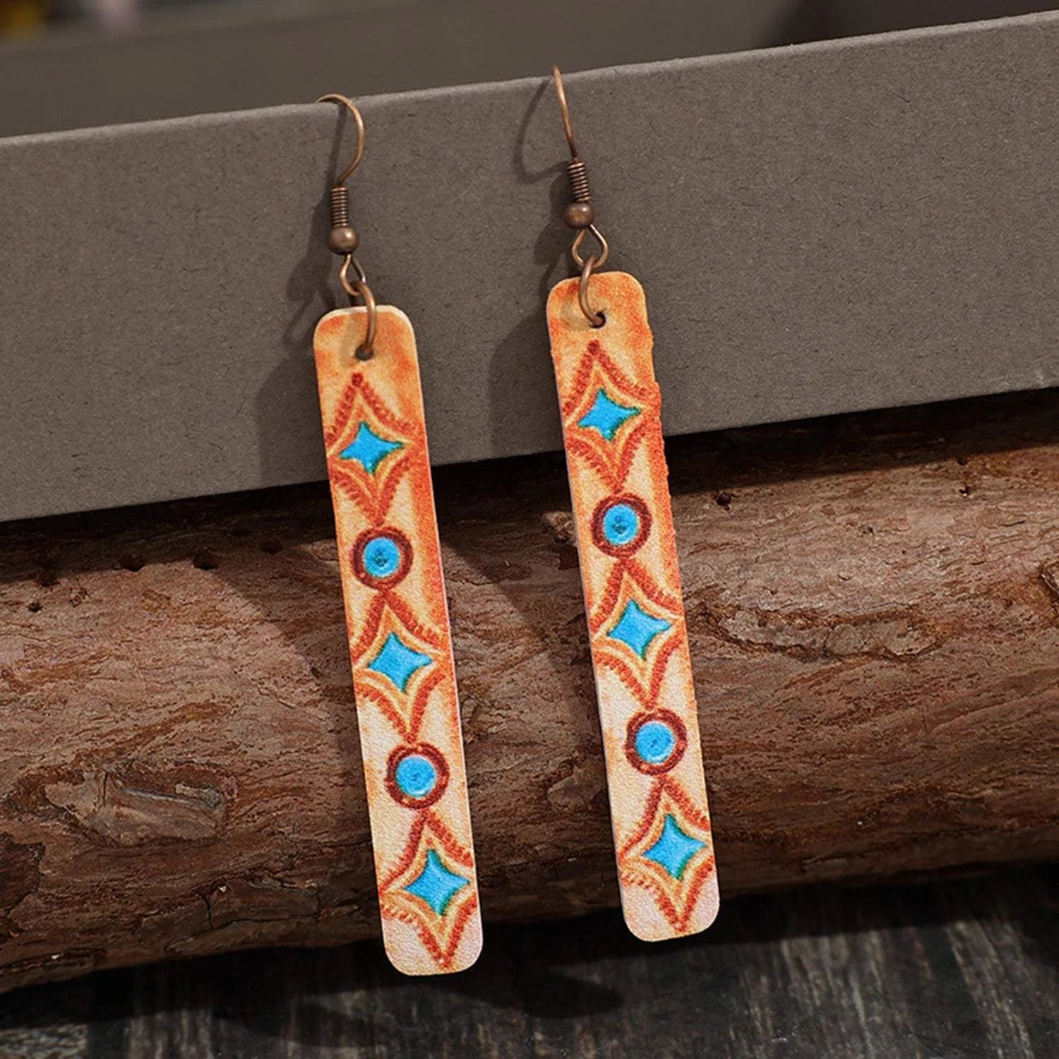 Geometric Leather Bar Earrings Earrings - Tophatter Daily Deals