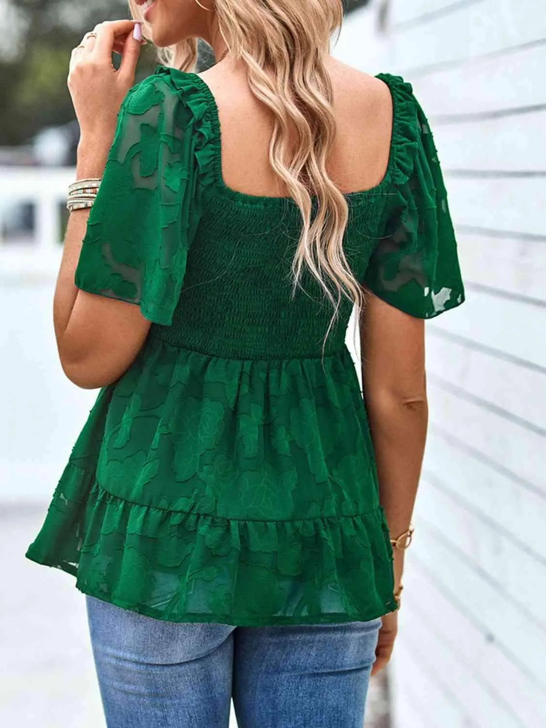 Smocked Square Neck Babydoll Blouse Blouses - Tophatter Daily Deals