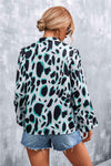 Printed Tie Neck Puff Sleeve Blouse Blouses - Tophatter Daily Deals