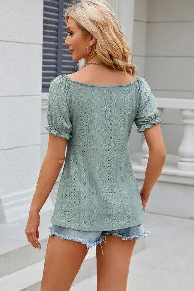 Eyelet Drawstring Short Sleeve T-Shirt Women's T-Shirts - Tophatter Daily Deals