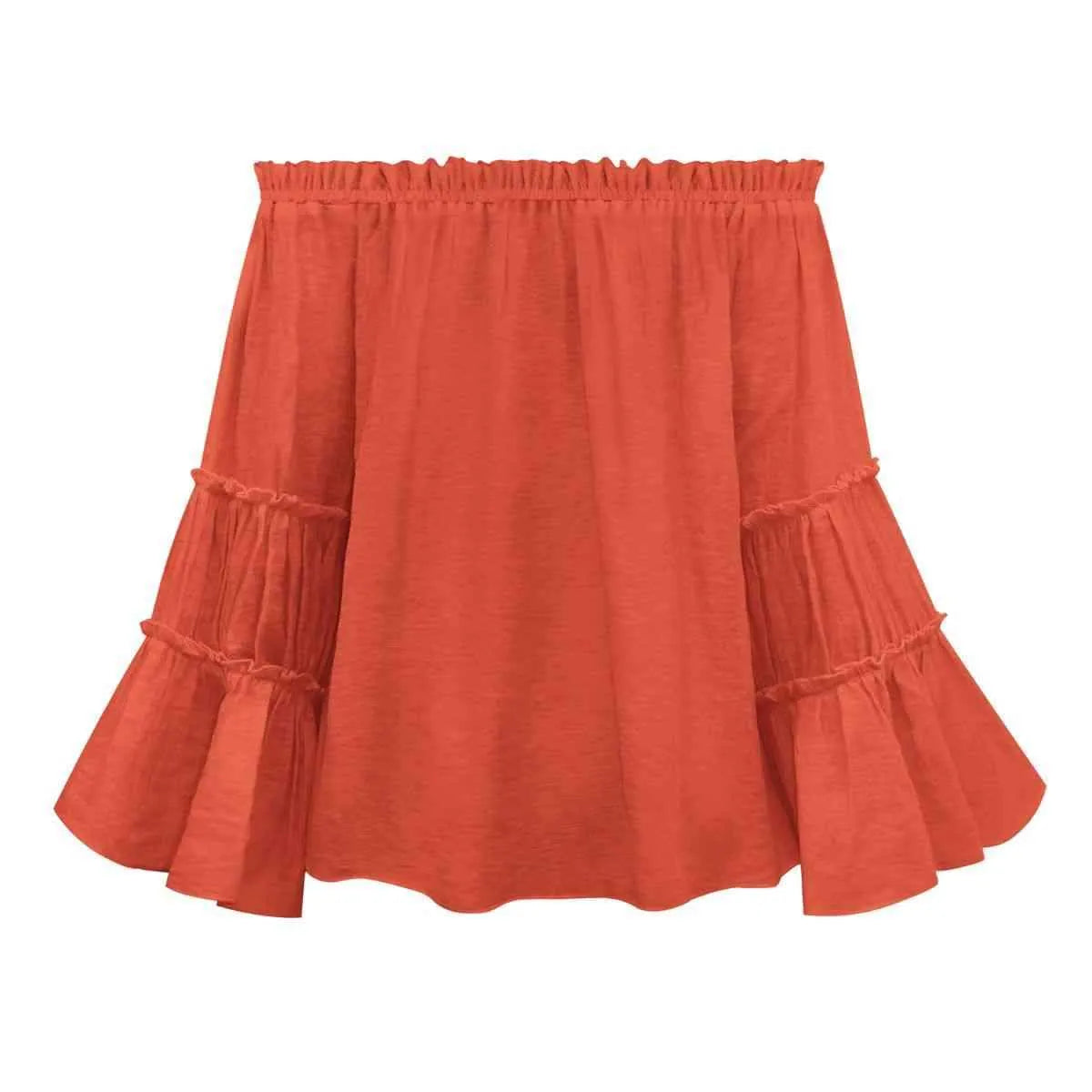 Off-Shoulder Frill Trim Blouse Blouses - Tophatter Daily Deals