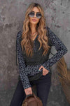 Color Block Leopard Long Sleeve Hoodie Black Blouses - Tophatter Daily Deals