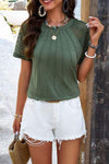 Lace Detail Round Neck Short Sleeve T-Shirt Women's T-Shirts - Tophatter Daily Deals