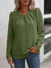 Ruched Round Neck Puff Sleeve Blouse Army Green Blouses - Tophatter Daily Deals