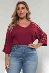 3/4 Sleeve Cutout Detail Top Wine Women's T-Shirts - Tophatter Daily Deals