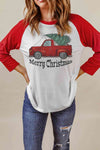 MERRY CHRISTMAS Graphic Raglan Sleeve T-Shirt Women's T-Shirts - Tophatter Daily Deals