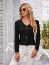 Decorative Button Openwork V-Neck T-Shirt Women's T-Shirts - Tophatter Daily Deals