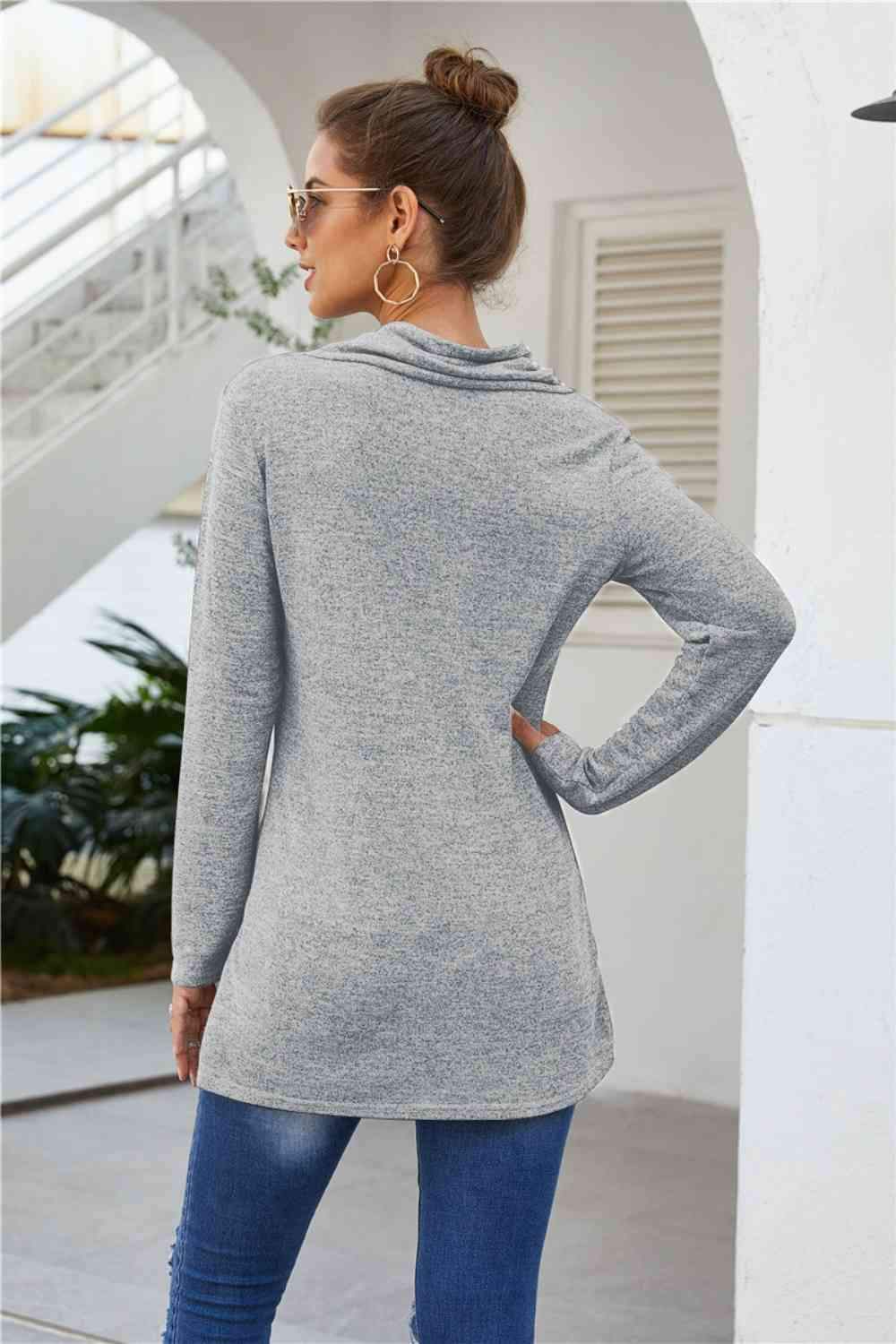 Zip Detail Long Sleeve Top Blouses - Tophatter Daily Deals