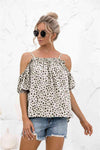 Printed Cold-Shoulder Frill Trim Blouse Blouses - Tophatter Daily Deals