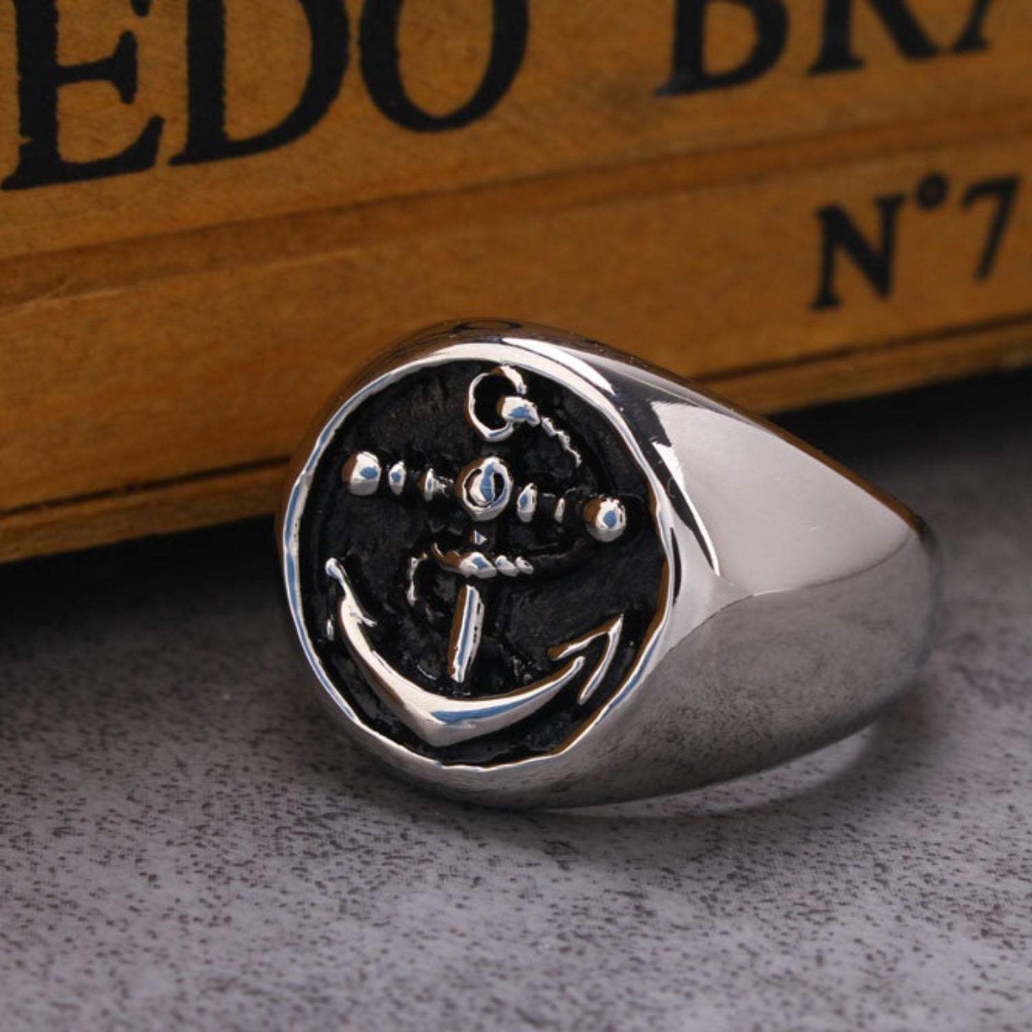 Titanium Steel Anchor Signet Ring Rings - Tophatter Daily Deals