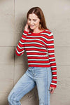 Double Take Striped Round Neck Long Sleeve Top Blouses - Tophatter Daily Deals