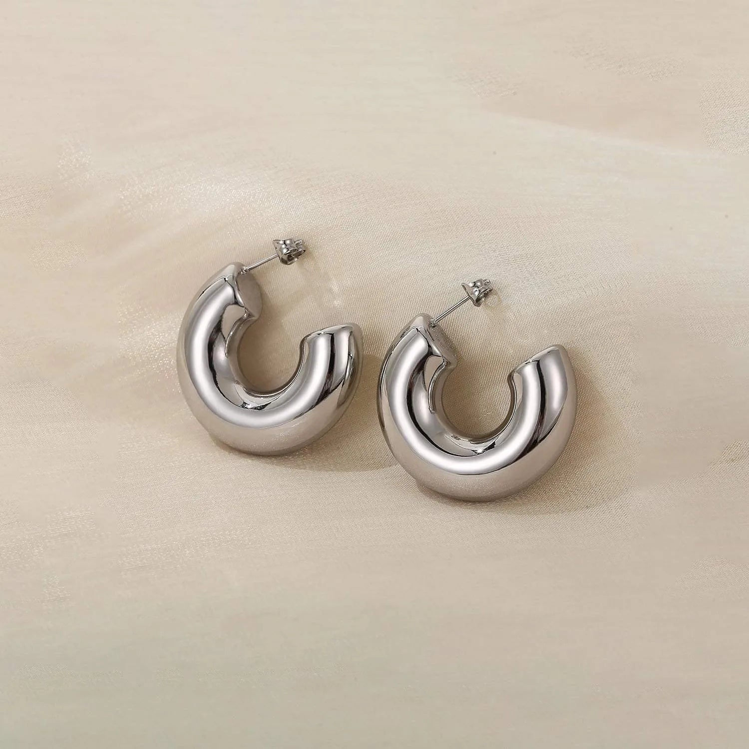 Stainless Steel C-Hoop Earrings Silver One Size Earrings - Tophatter Daily Deals