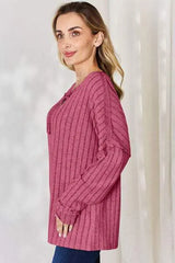 Basic Bae Full Size Ribbed Half Button Long Sleeve T-Shirt Women's T-Shirts - Tophatter Daily Deals