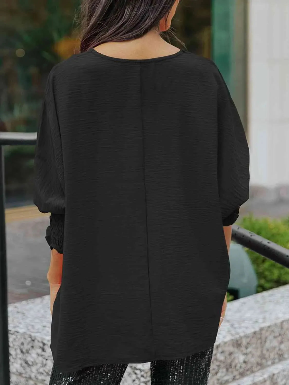 Boat Neck Three-Quarter Sleeve Blouse Blouses - Tophatter Daily Deals