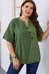 Plus Size Striped Notched Neck Half Sleeve Top Matcha Green Blouses - Tophatter Daily Deals