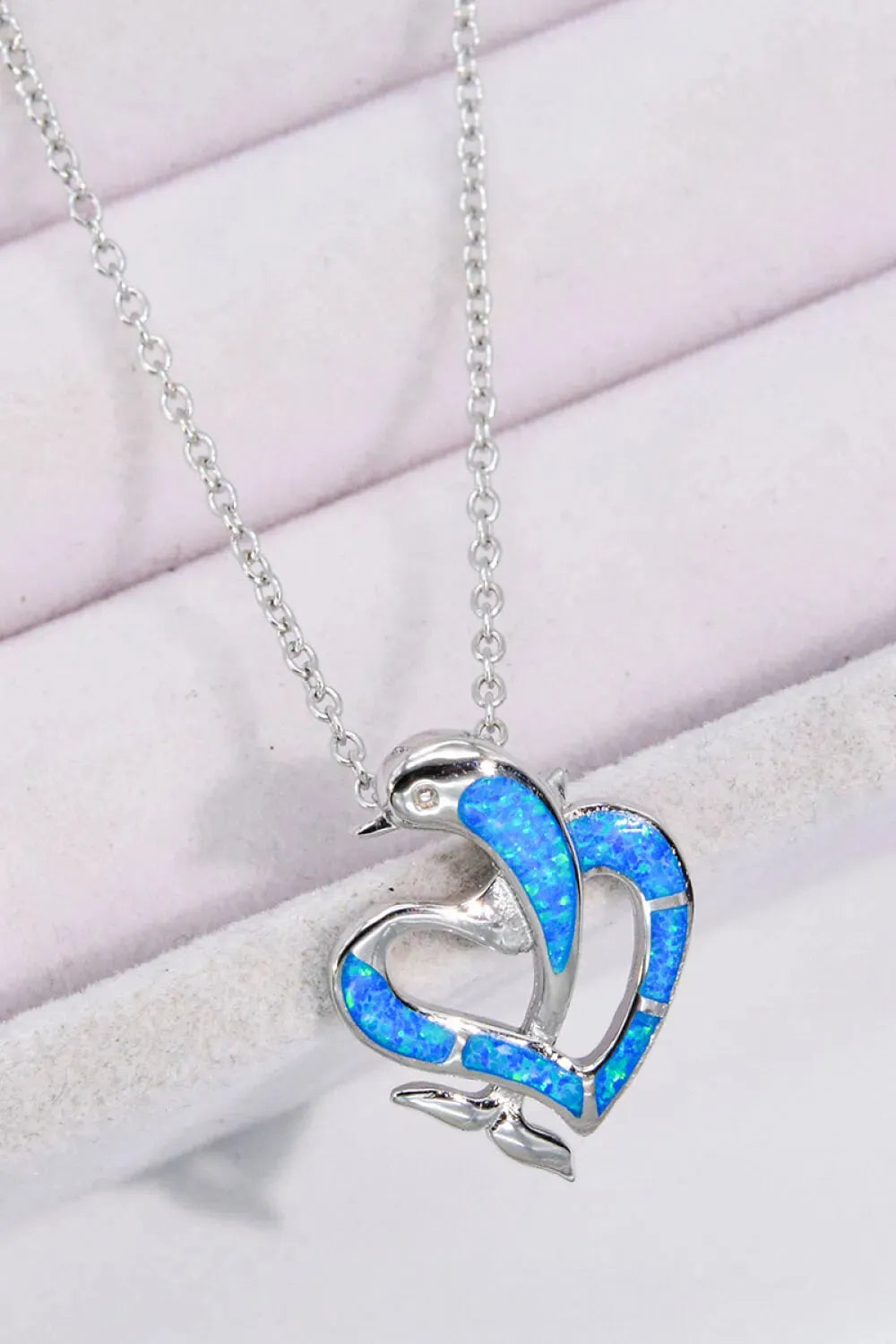 Opal Dolphin Heart Chain-Link Necklace Opal - Tophatter Daily Deals